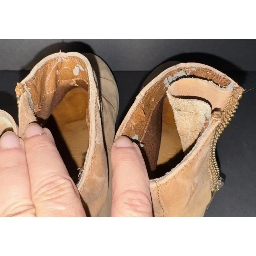 Aldo Booties Tan Leather Zip Up Size‎ 6.5 Boho Hippy Cottagecore